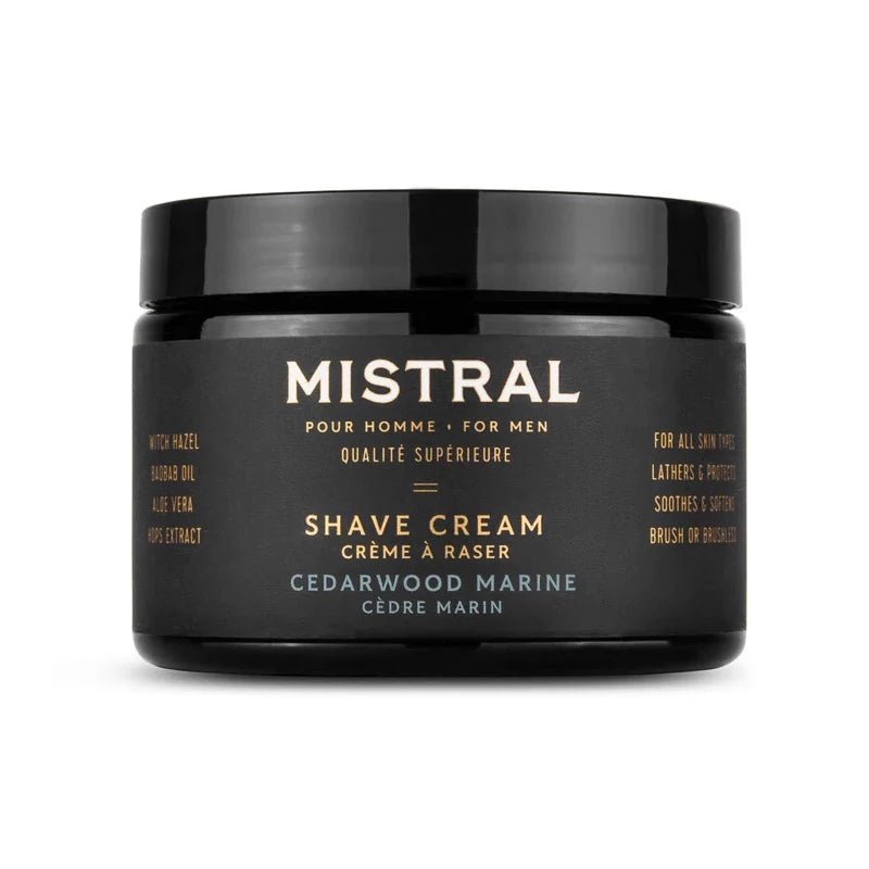 Mistral Cedarwood Marine Shave cream Front view of container