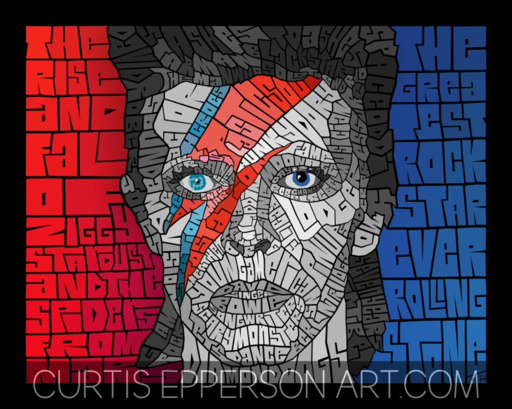 David Bowie - Word Mosaic Art Print-8X10
