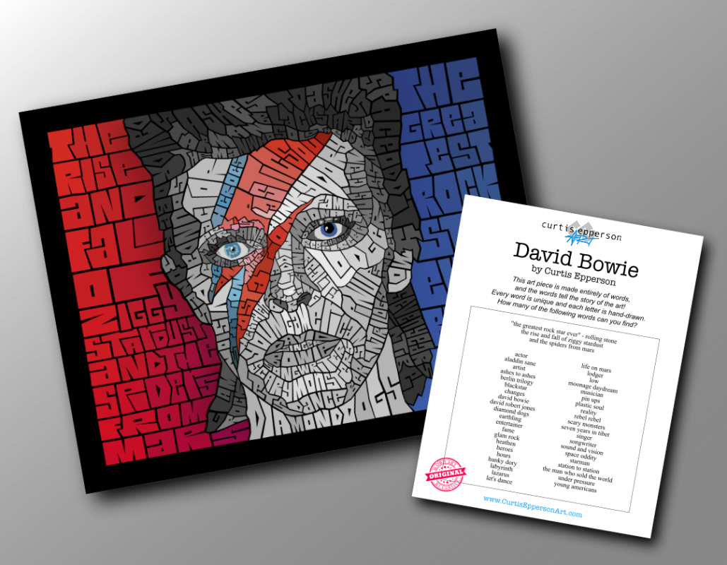 David Bowie - Word Mosaic Art Print-8X10
