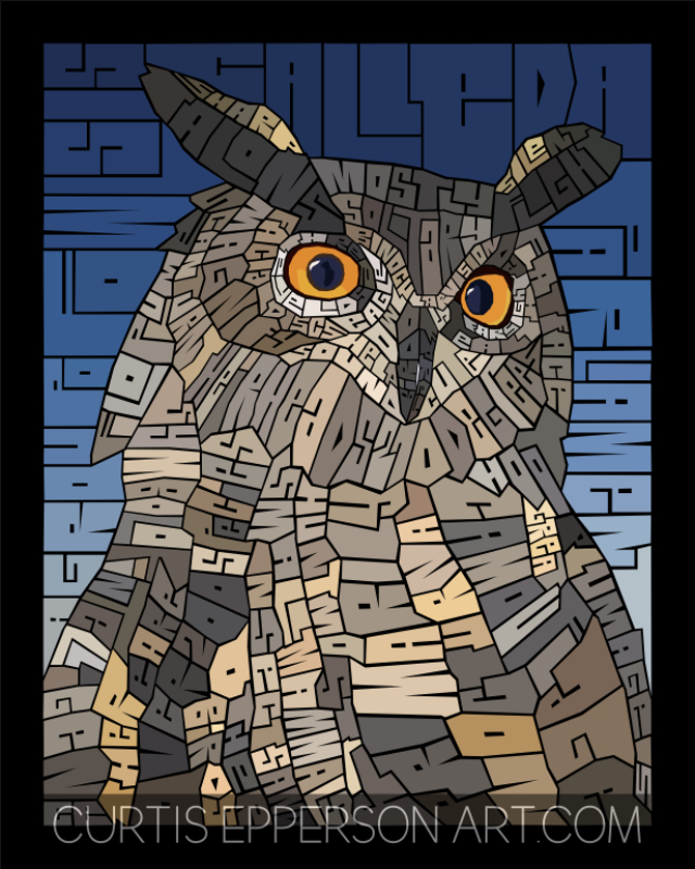 Eagle Owl- Word Mosaic Art Print -8X10
