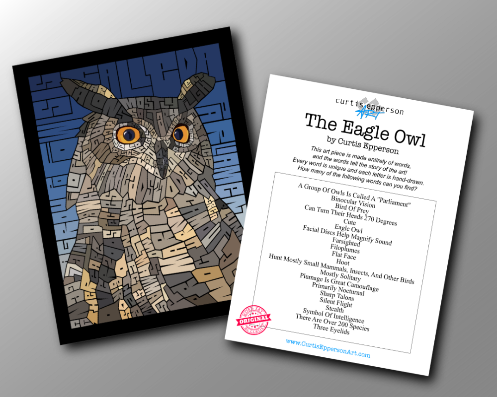 Eagle Owl- Word Mosaic Art Print -8X10