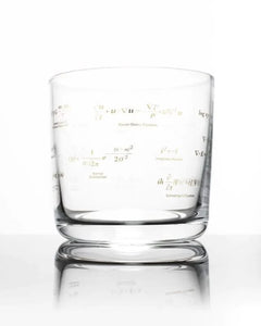 Equations That changed the world whiskey glass with gold print