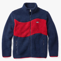 Fair Harbor Bayshore Fleece Jacket in red and navy wave flat lay View