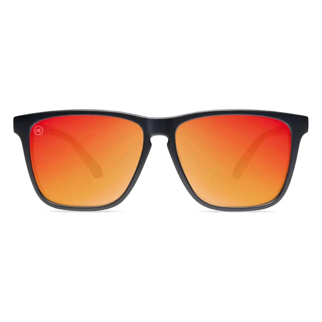 Fast Lanes sunglasses in matte black with red sunset lenses, front view, The Simple Man