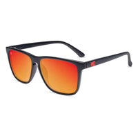 Fast Lanes sunglasses in matte black with red sunset lenses, angled view, The Simple Man