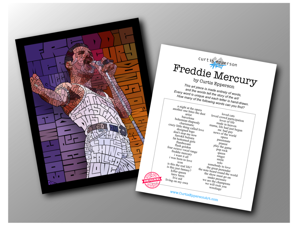 Freddie Mercury - Word Mosaic Art Print -8X10