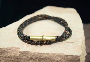 Flint Bracelet - Braided Leather Cord - .22 Brass