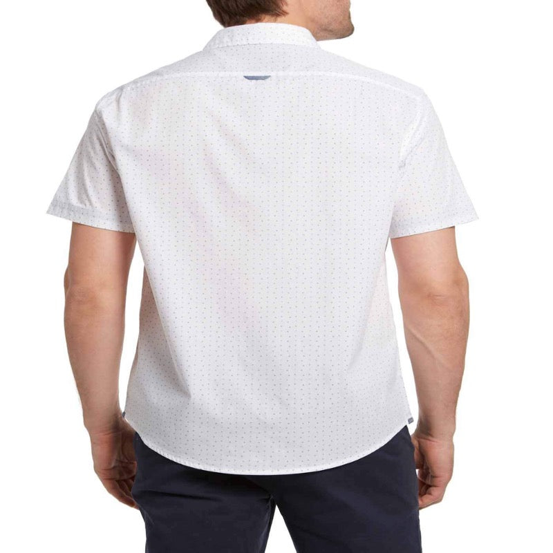 Model Wearing Flag & Anthem Millington Mini Dot Shirt in White Rear View