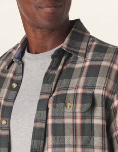 The Normal Brand Mountain shirt in Auburn Plaid close up detail View