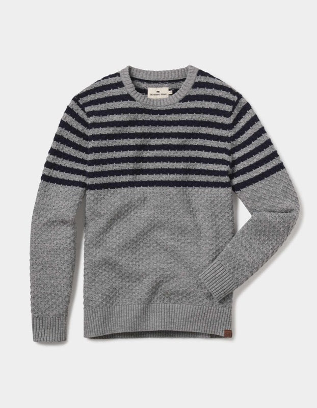 pique stitch crewneck sweater in Navy/grey Flat lay view