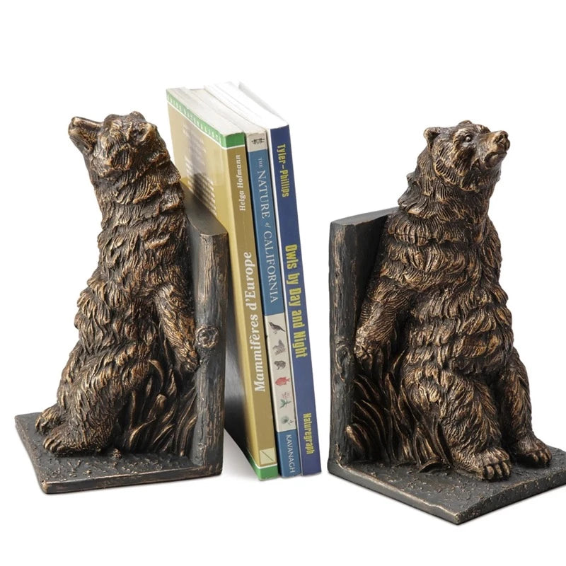 Reclining Bear bookends made of resin with Antique Bronze finish