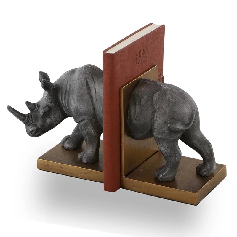 Rhino Bookends cast in Aluminum with Pewter finish