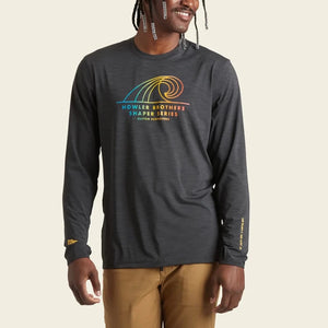 Model wearing howler Bros HB surf Long sleeve t-shirt in antique Black Front  view 