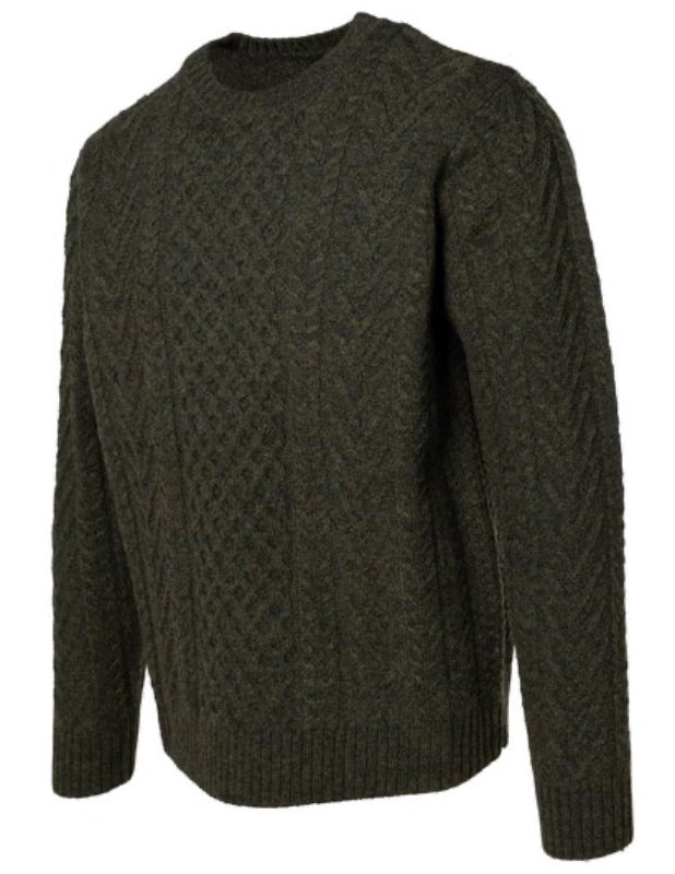 Schott Wool cable knit crew neck sweater in Moss side View