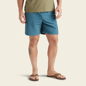 Model Wearing Howler Bros Salado Shorts in Mid Blue front view