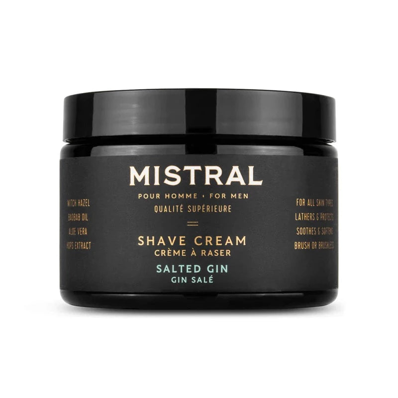 Mistral Salted Gin Shave Cream front view of container