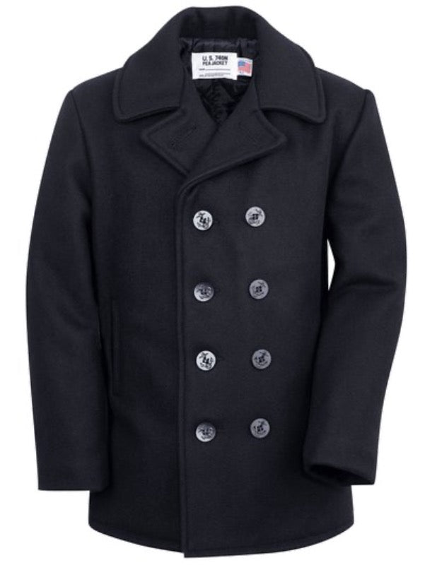 Schott 740 Navy PeaCoat in Black front View