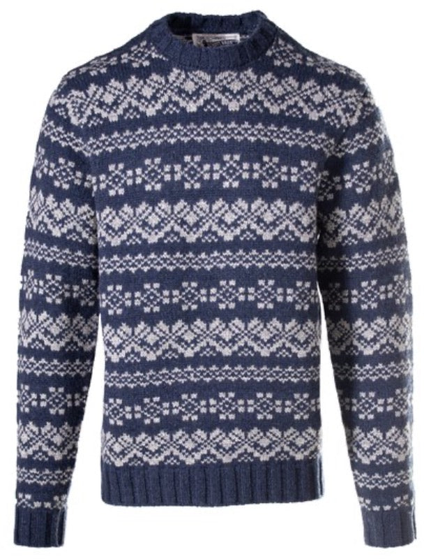 Schott wool blend Icelandic sweater in Navy front view