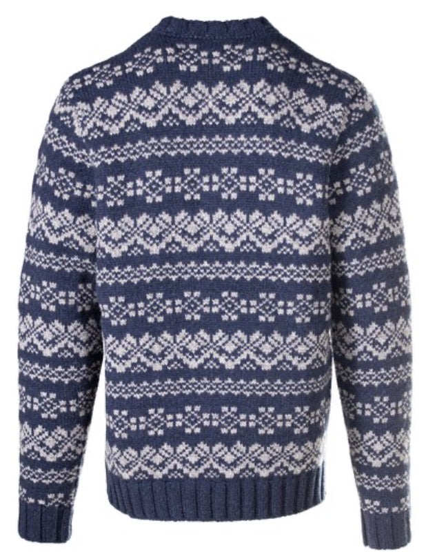 Schott wool blend Icelandic sweater in Navy rear view