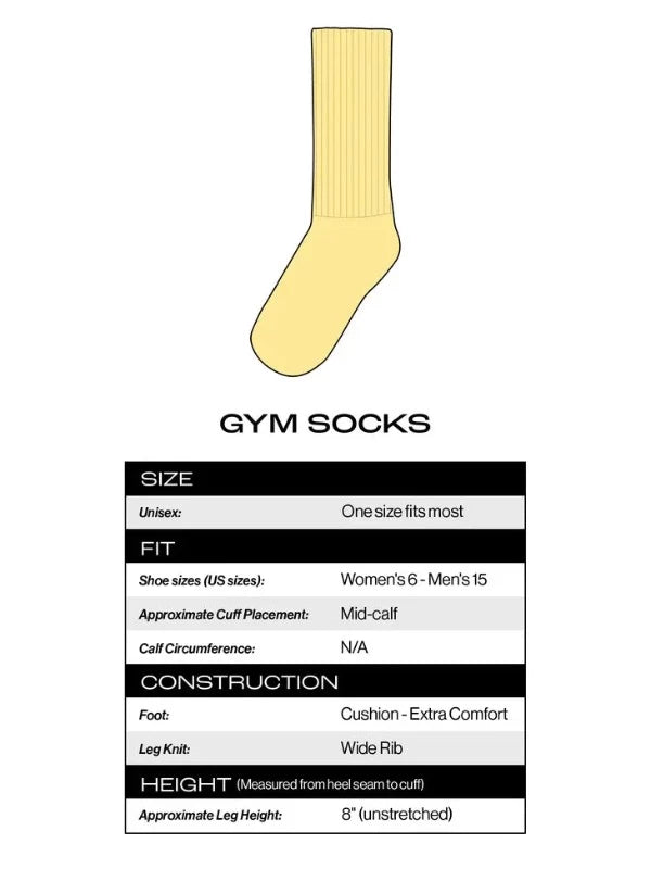 Gumball Poodle Gym Sock Size Chart