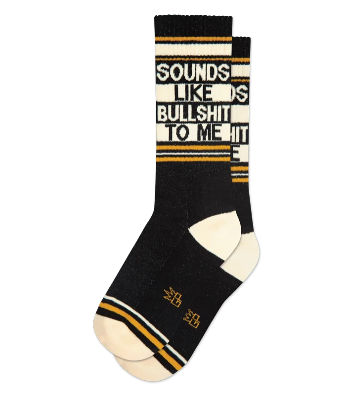 Gumball Poodle Gym Socks with "Sounds Like Bullshit To Me" woven in them