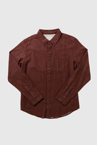 Bridge & Burn Sutton Burgundy Double Clothe shirt flat lay view