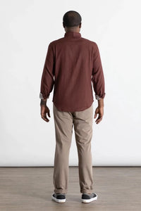 Model Wearing Bridge & Burn Sutton Burgundy Double Clothe shirt rear view