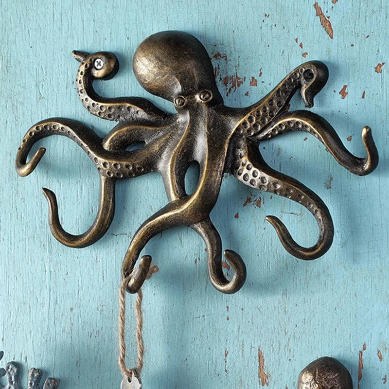 Swimming Octopus key hook wall decor hanging on blue wall