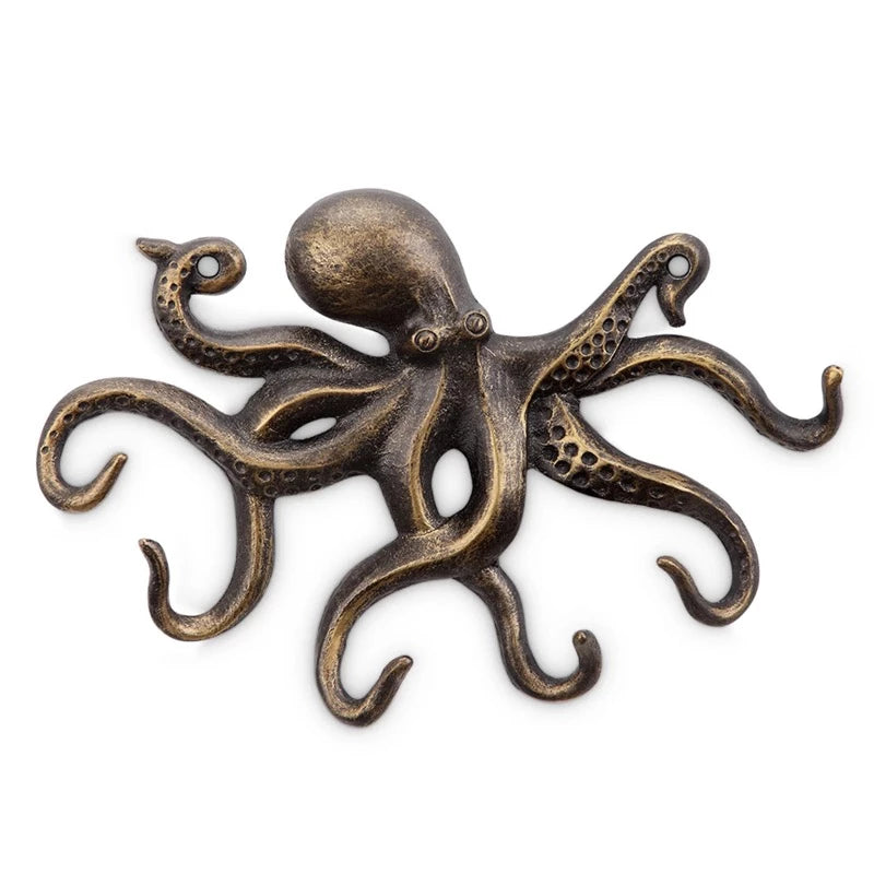 Swimming octopus Key Hook wall decor in aged Bronze finish