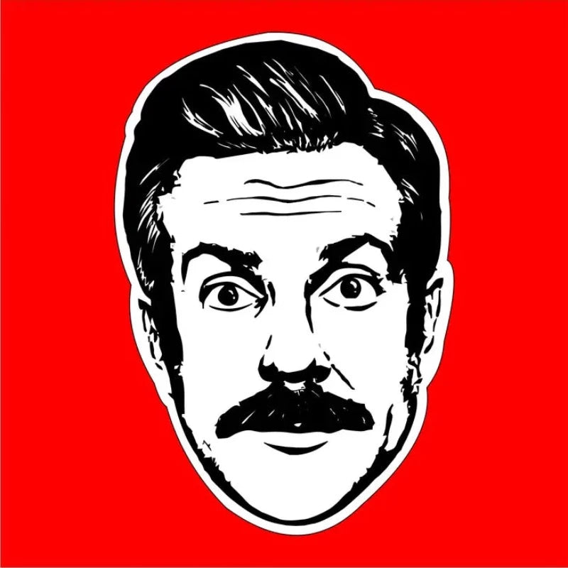 famous face black and white vinyl sticker featuring Ted Lasso