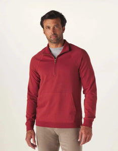 Model Wearing The Normal Brand Tentoma Quarter Zip Jacket in Auburn Front View