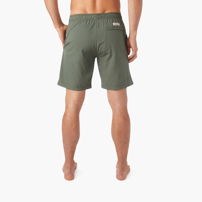 Model Wearing Fair Harbor The One Short in Olive rear View