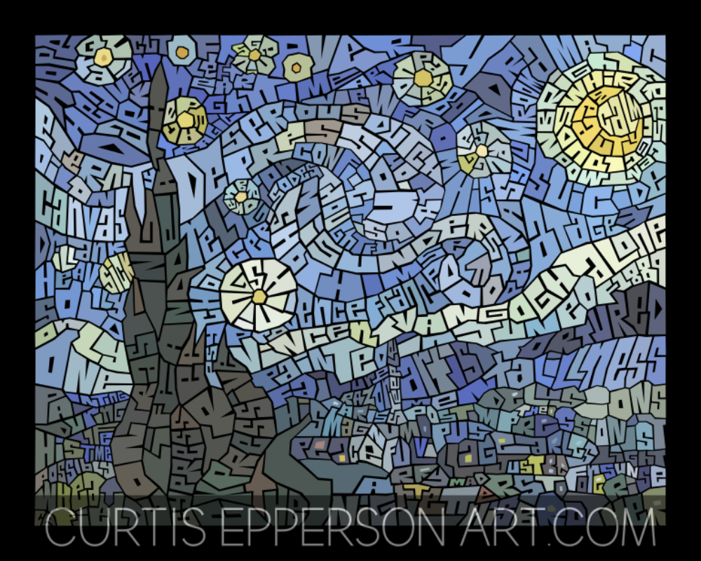 The Starry Night - Word Mosaic Art Print-8X10