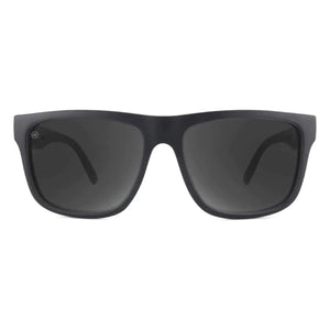 Torrey Pines sunglasses in black on black with smoke lenses, front view, The Simple Man