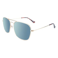 Mount Evans sunglasses in gold with sky blue lenses, angled view, The Simple Man
