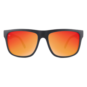 Torrey Pines sunglasses in matte black with red sunset lenses, front view, The Simple Man