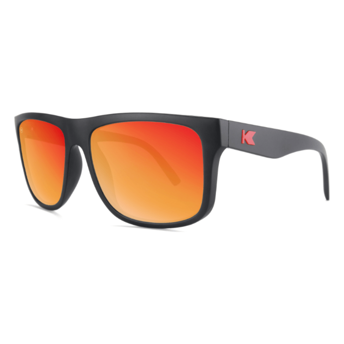 Torrey Pines sunglasses in matte black with red sunset lenses, angled view, The Simple Man