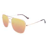 Mount Evans sunglasses in rose gold with copper lenses, angled view, The Simple Man