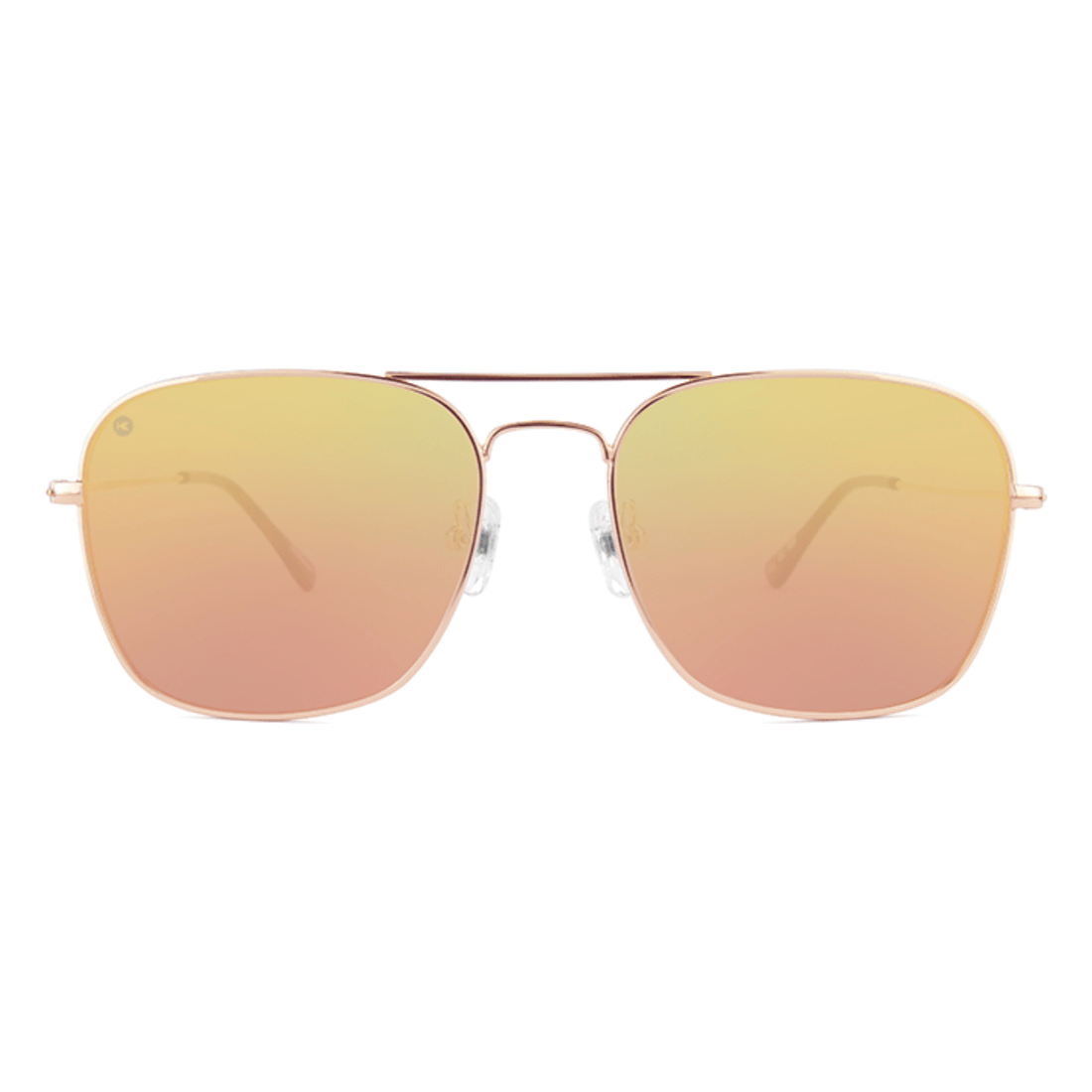 Mount Evans sunglasses in rose gold with copper lenses, front view, The Simple Man
