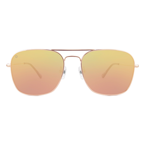 Mount Evans sunglasses in rose gold with copper lenses, front view, The Simple Man