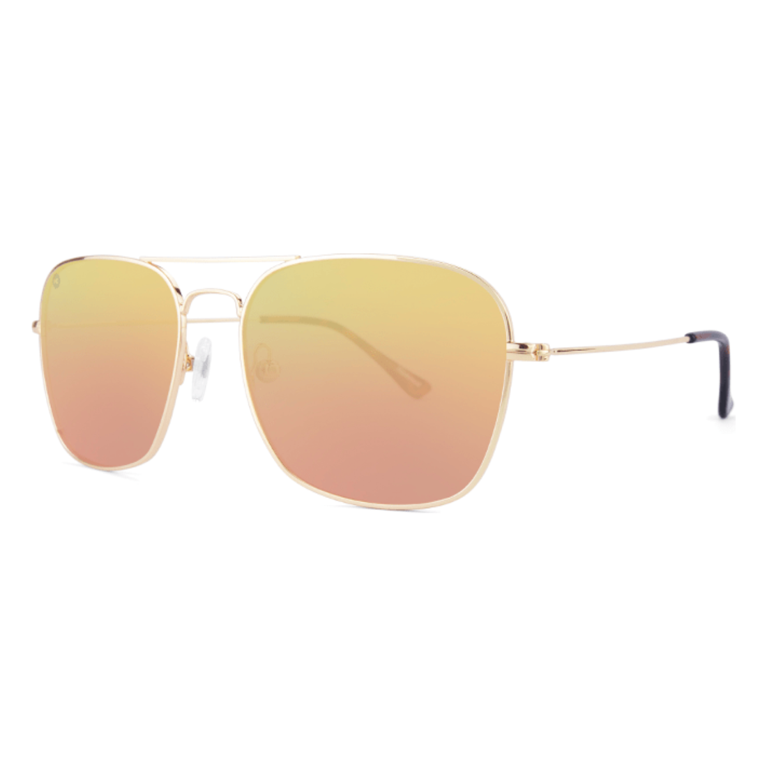Mount Evans sunglasses in rose gold with copper lenses, angled view, The Simple Man