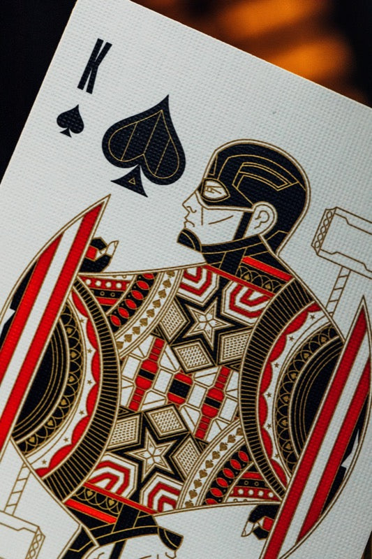 Red Avengers Playing card showing king of spades detail