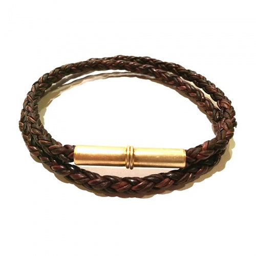 Flint Bracelet - Braided Leather Cord - .22 Brass