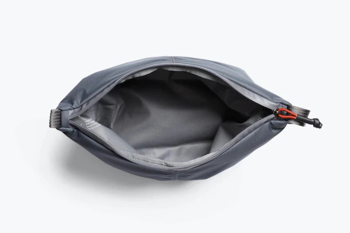 Bellroy Cooler Caddy in Charcoal open showing empty cooler