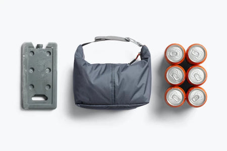 Bellroy Cooler Caddy in Charcoal showing the contents that will fir in the cooler