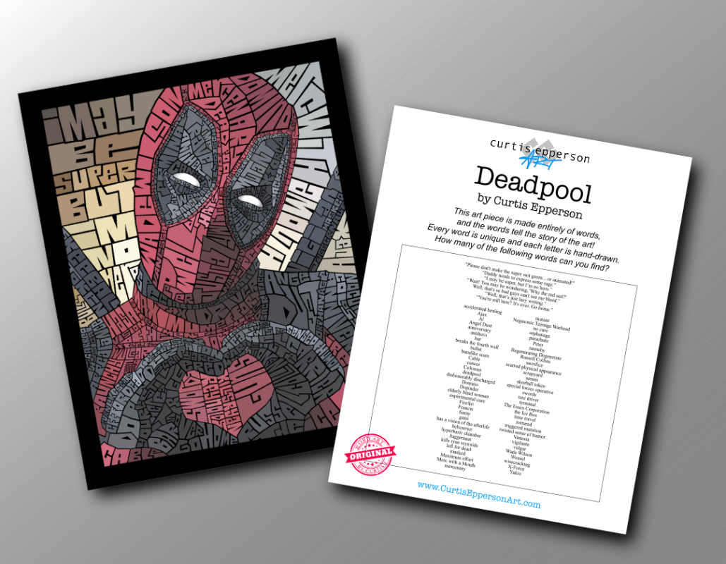 Deadpool- Word Mosaic Art Print -8X10