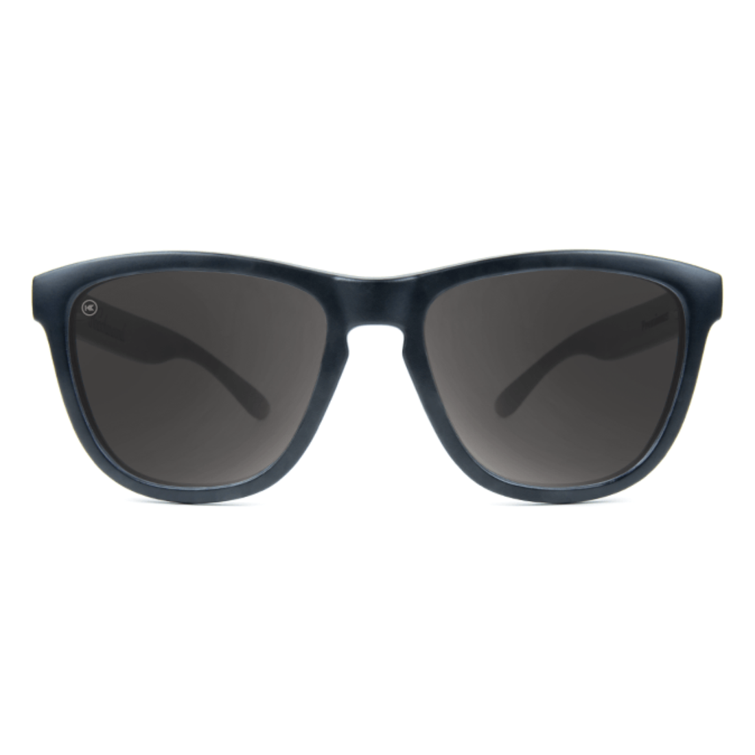 Premiums sunglasses in black with smoke lenses, front view, The Simple Man