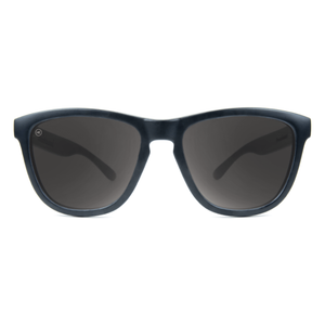 Premiums sunglasses in black with smoke lenses, front view, The Simple Man