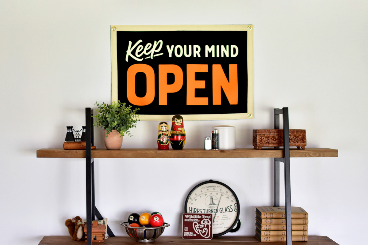 'Keep Your Mind Open"  Mini Banner / Camp Flag