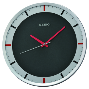 Seiko Mari wall clock in Silver and Black with red hands